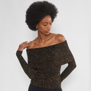 Aritzia Wilfred Dark Brown Leopard Print Cowl Neck off shoulder Sweater